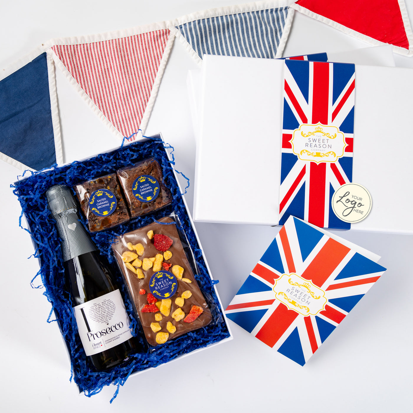 Branded & personalised 'British' Chocolate Slab, Brownies and Prosecco