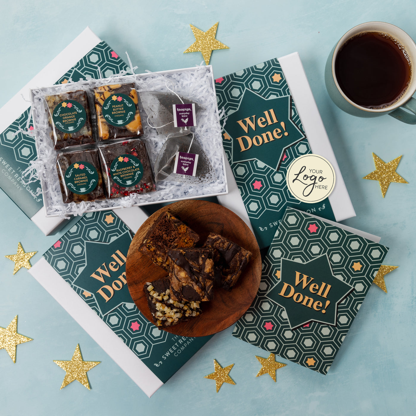 Branded & personalised 'Well Done' Vegan Afternoon Tea for Two Gift