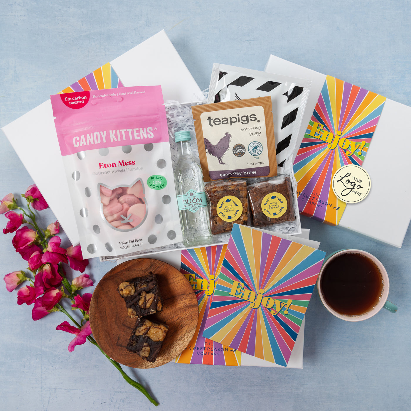 Branded & personalised 'Enjoy' Gourmet Sweets, Coffee, Tea and Gin