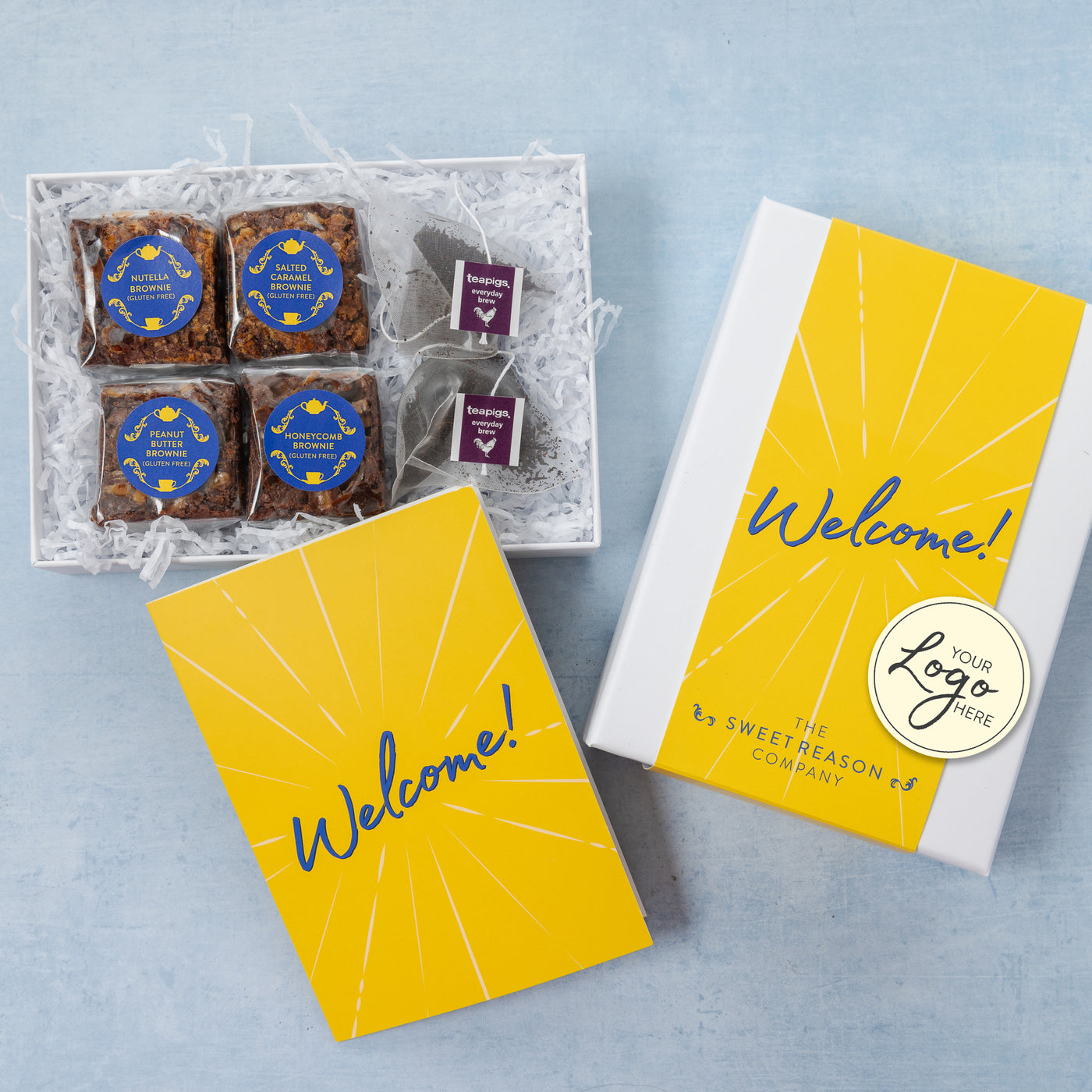Branded & personalised 'Welcome!' Gluten Free Afternoon Tea for Two Gift