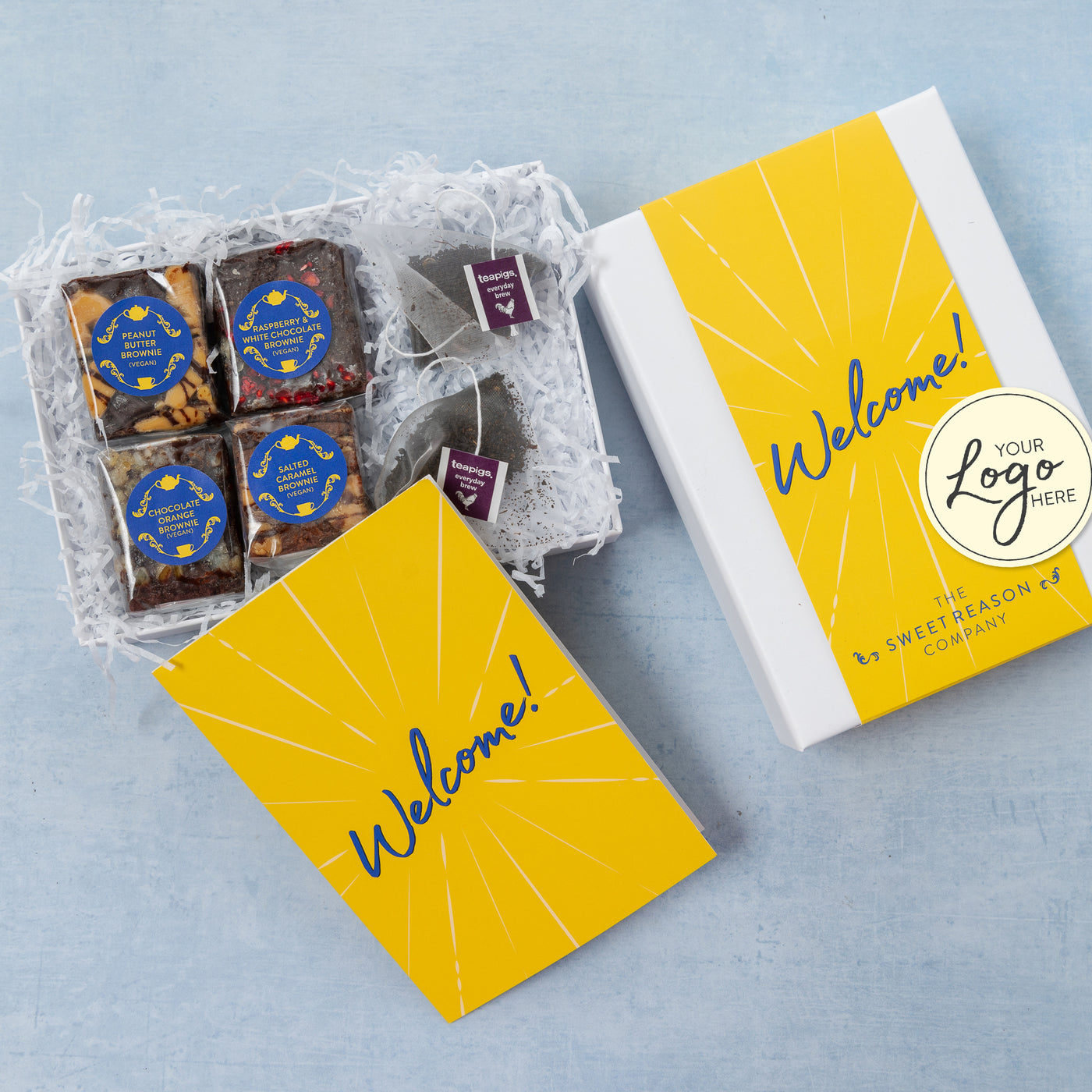 Branded & personalised 'Welcome!' Vegan Afternoon Tea for Two Gift