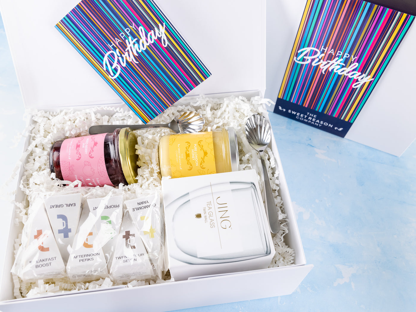 'Happy Birthday Stripes' Luxury Preserves & Tea Gift