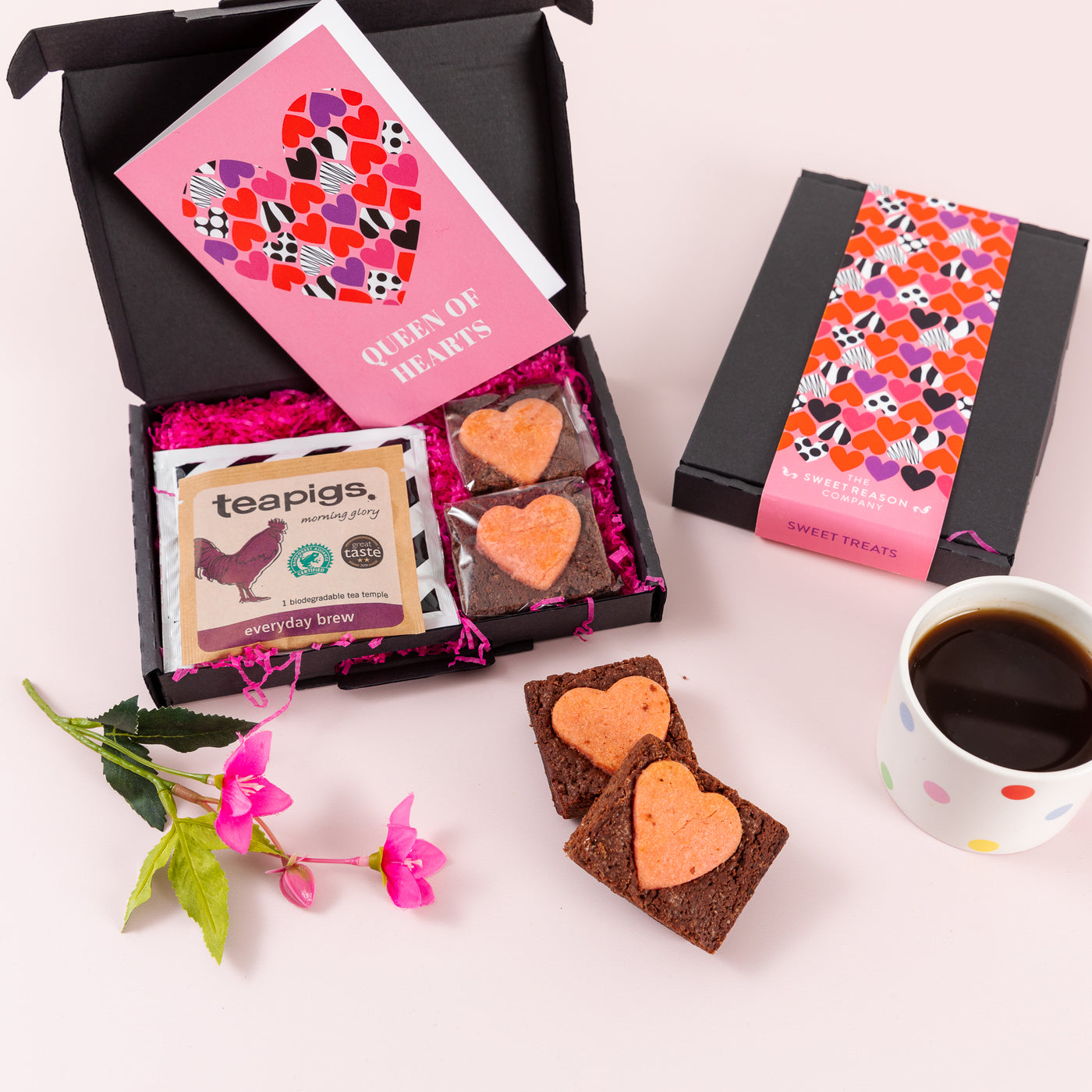 'Queen of Hearts' Brownies, Coffee and Tea Valentine's Day Letterbox Gift