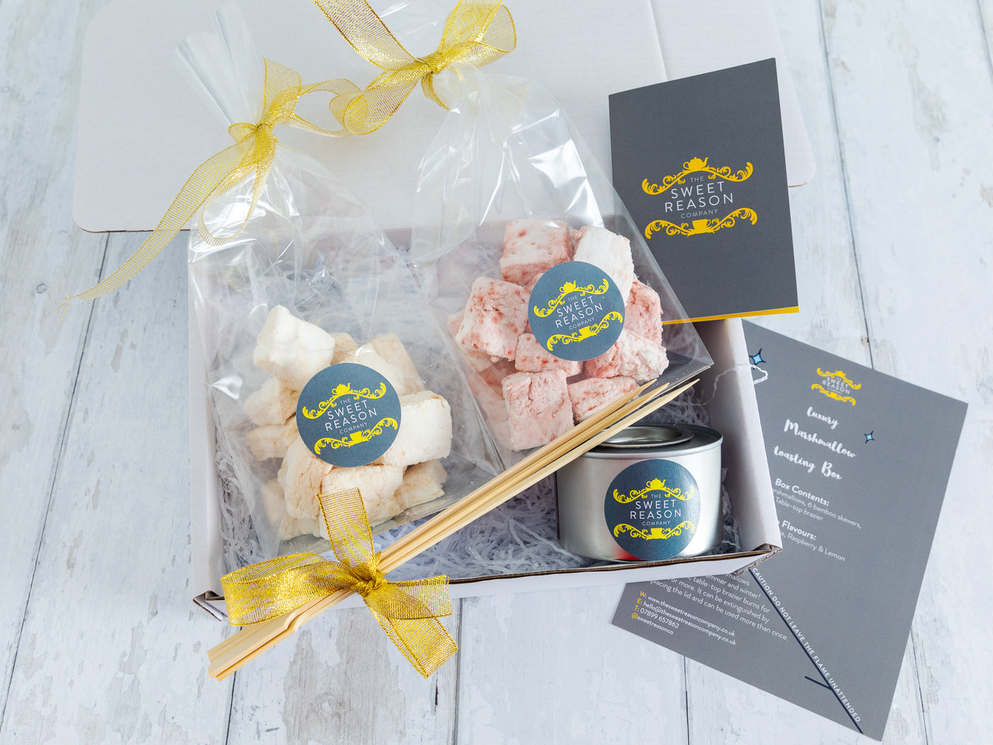 Marshmallow Toasting Kit in a presentation box with a gift card