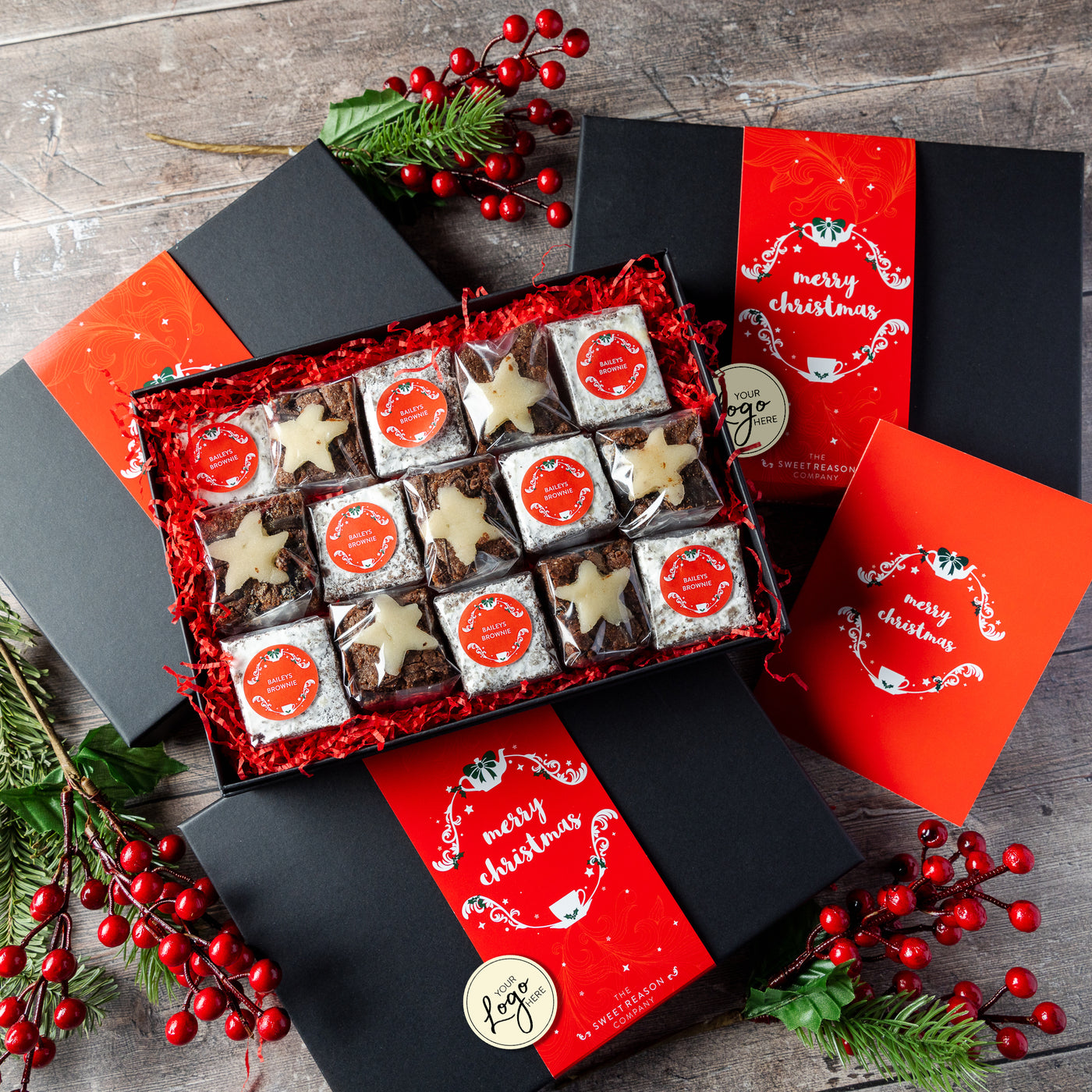 Branded & personalised Christmas Indulgent Baileys & Mince Pie Brownies