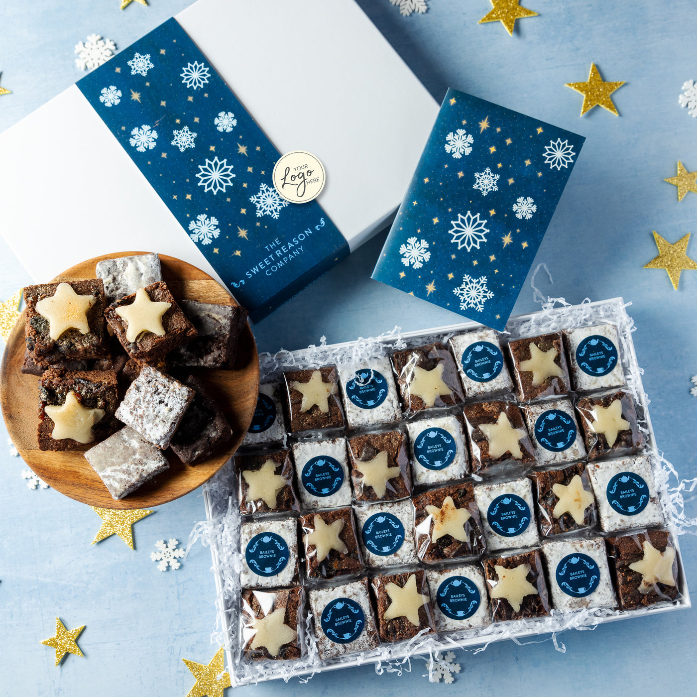 Branded & personalised Ultimate Christmas Mince Pie & Baileys Brownie Gift