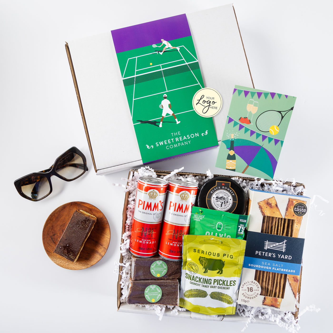 Branded & personalised 'Wimbledon' Savoury Indulgent Treats, Shortbread and Pimm's