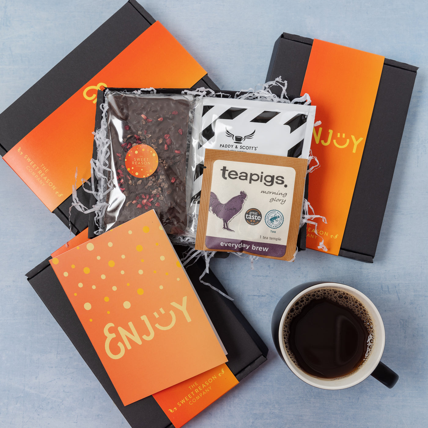 'Enjoy :)' Vegan Chocolate Slab, Coffee and Tea Letterbox