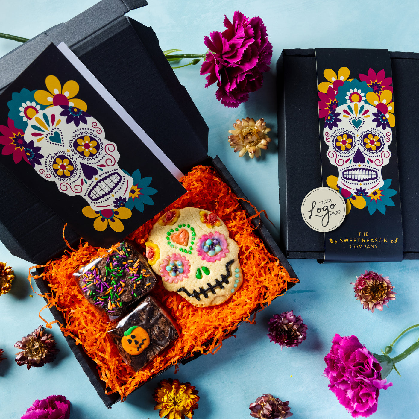 Branded & personalised 'Day of the Dead' Luxury Biscuit & Brownies Letterbox Gift