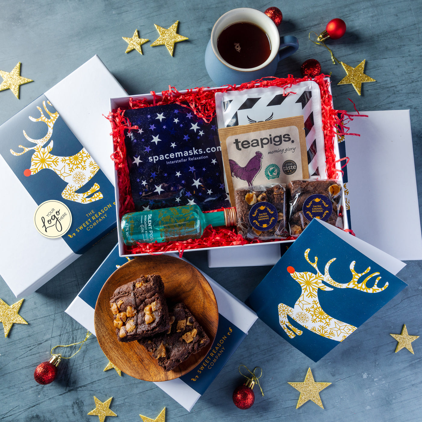 Branded & personalised 'Reindeer' Wellbeing, Gin & Treats