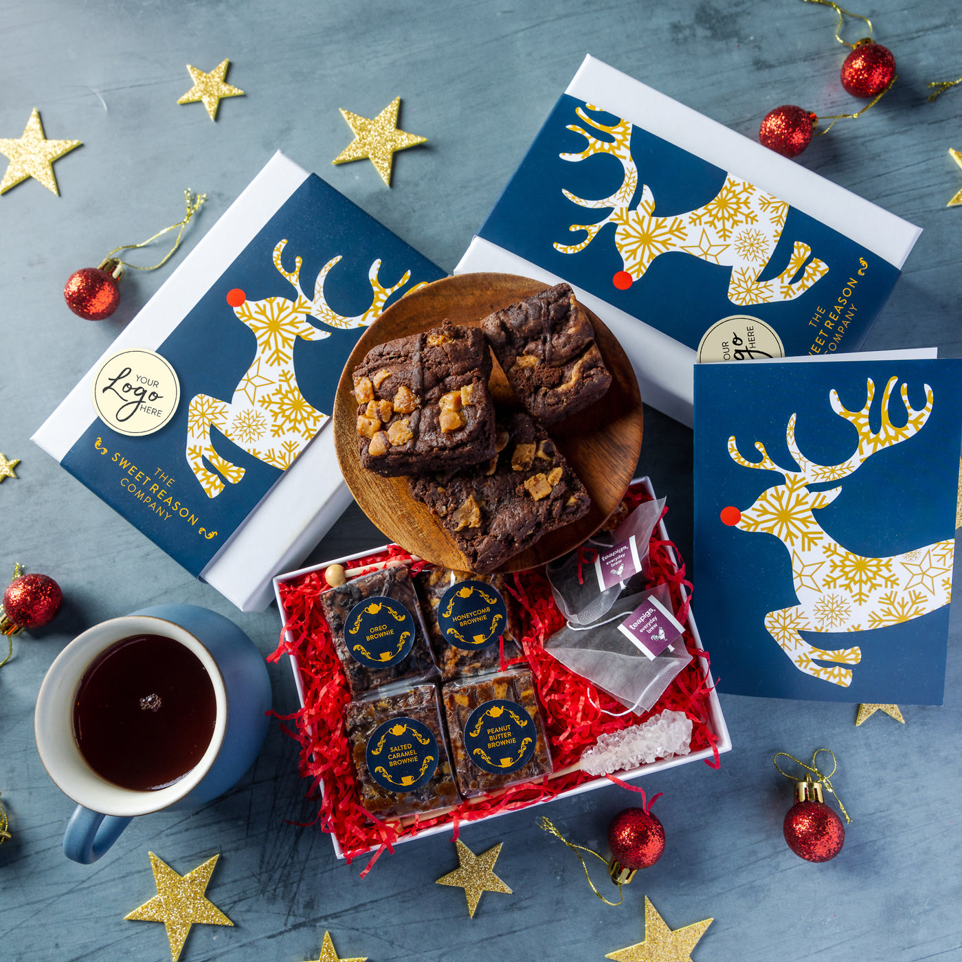 Branded & personalised 'Reindeer' Afternoon Tea for Two