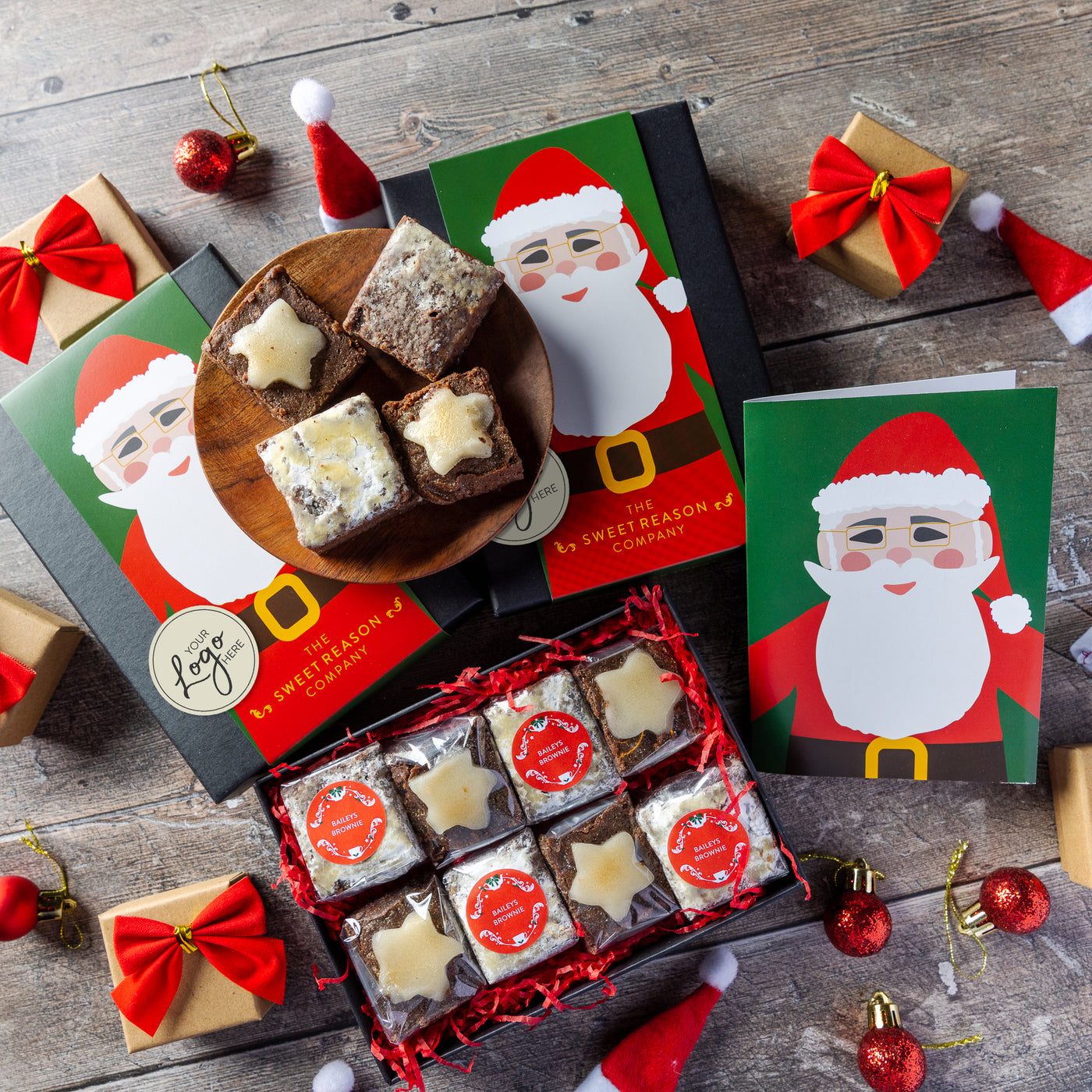 Branded & personalised 'Santa' Mince Pie & Baileys Brownie