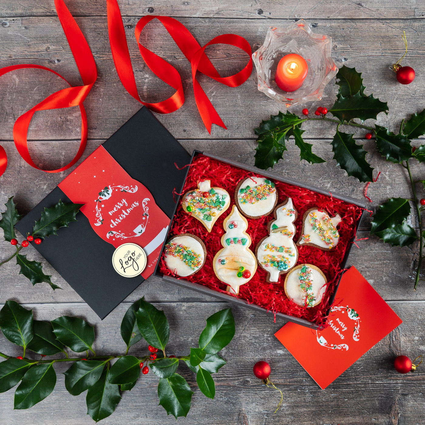 Branded & personalised Christmas Indulgent Bauble Biscuit Box