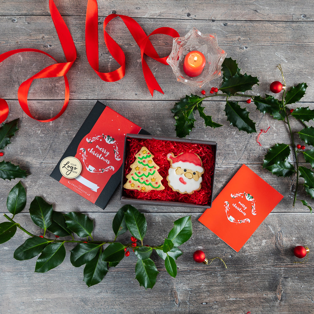 Branded & personalised Santa & Christmas Tree Biscuit Gift Box