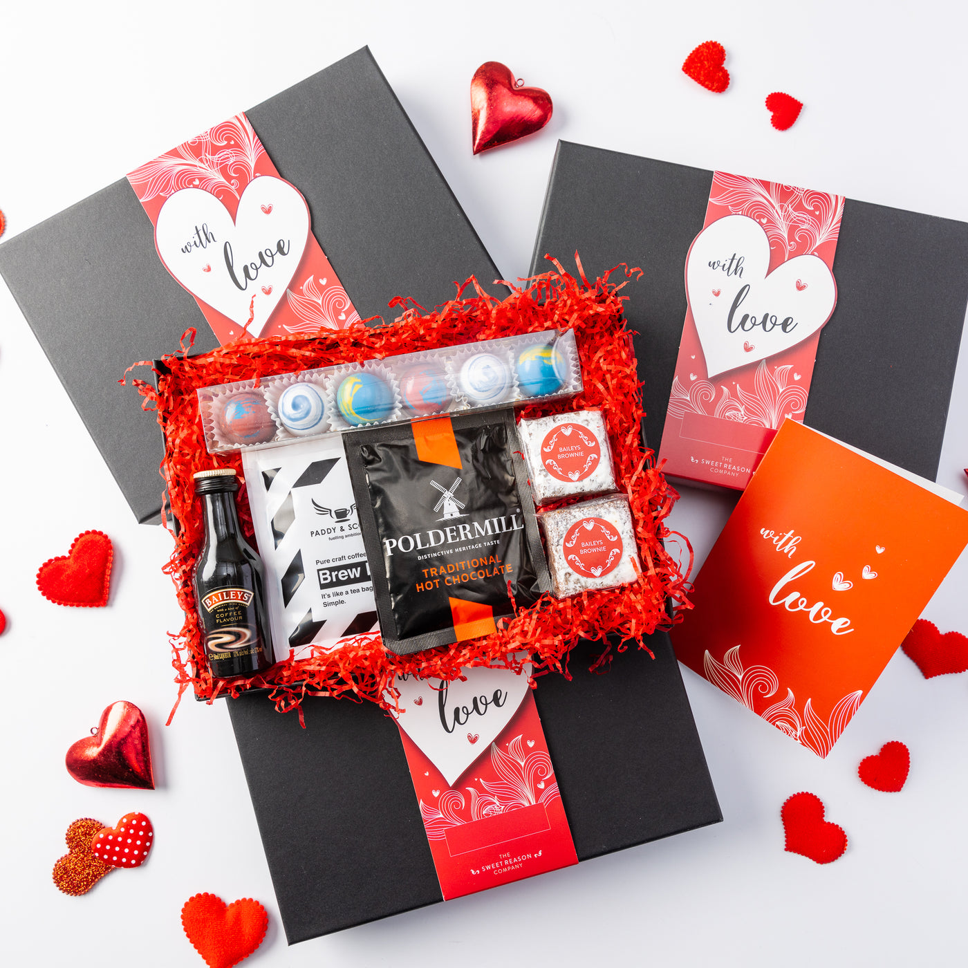 Red Heart Design With Love Gift Box Filled With Artisan Treats