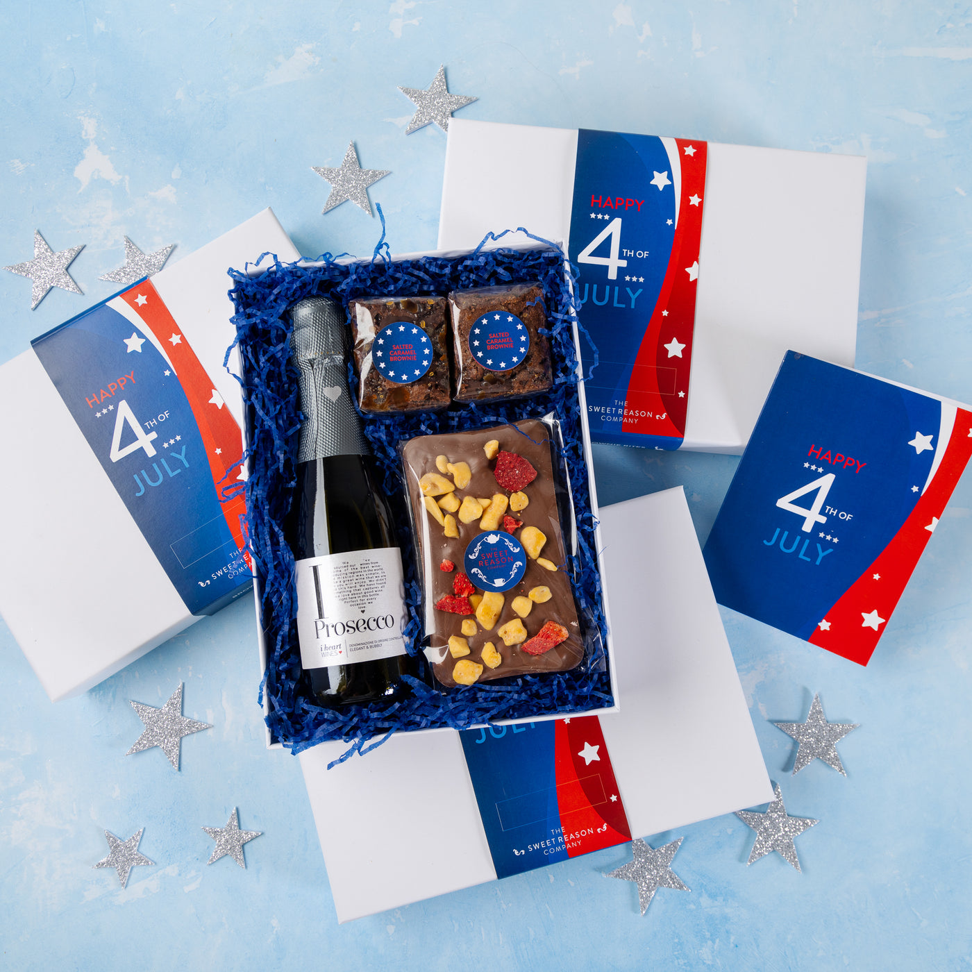 'Happy 4th of July' Chocolate Slab, Brownies and Prosecco