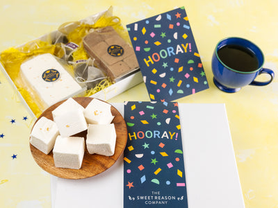 'Hooray!' Champagne & Elderflower and Double Chocolate Marshmallows with Tea Gift