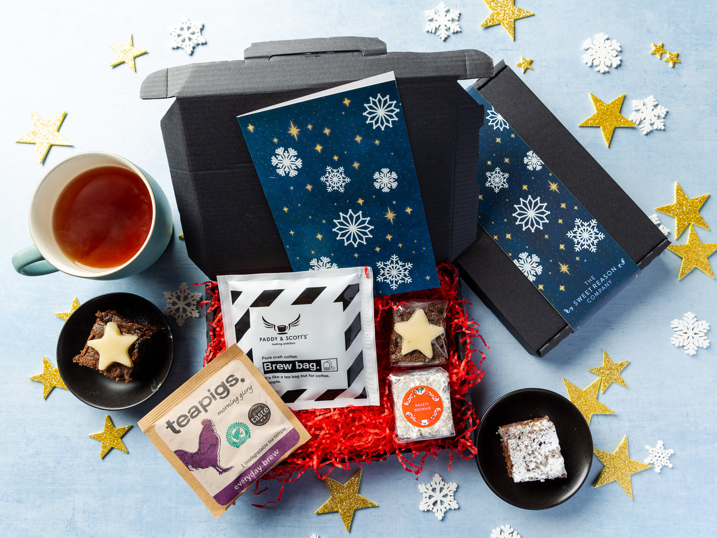 Snowflakes Festive Brownies, Coffee & Tea Letterbox Gift