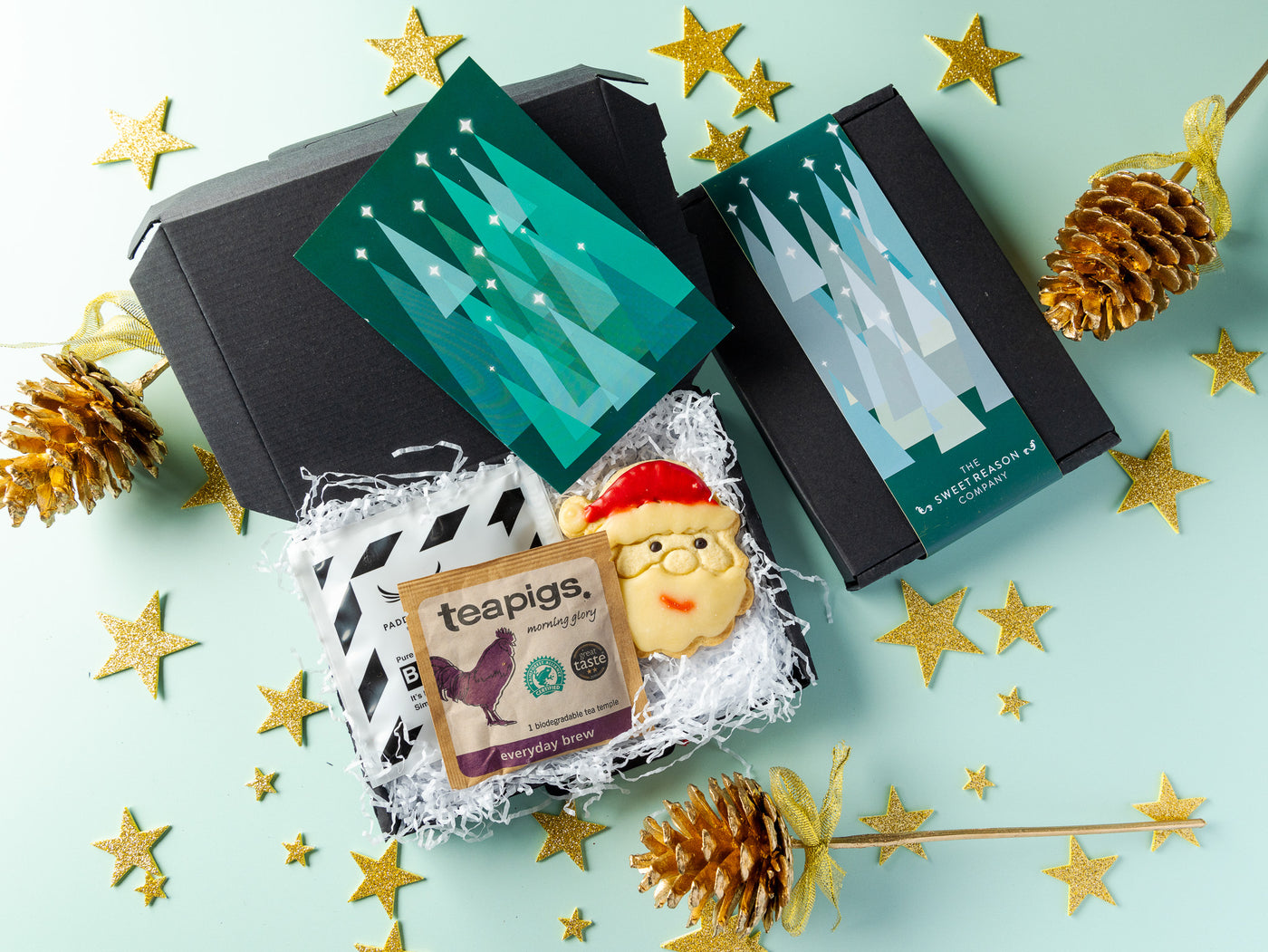 'Christmas Trees' Santa Biscuit, Coffee and Tea Letterbox Gift