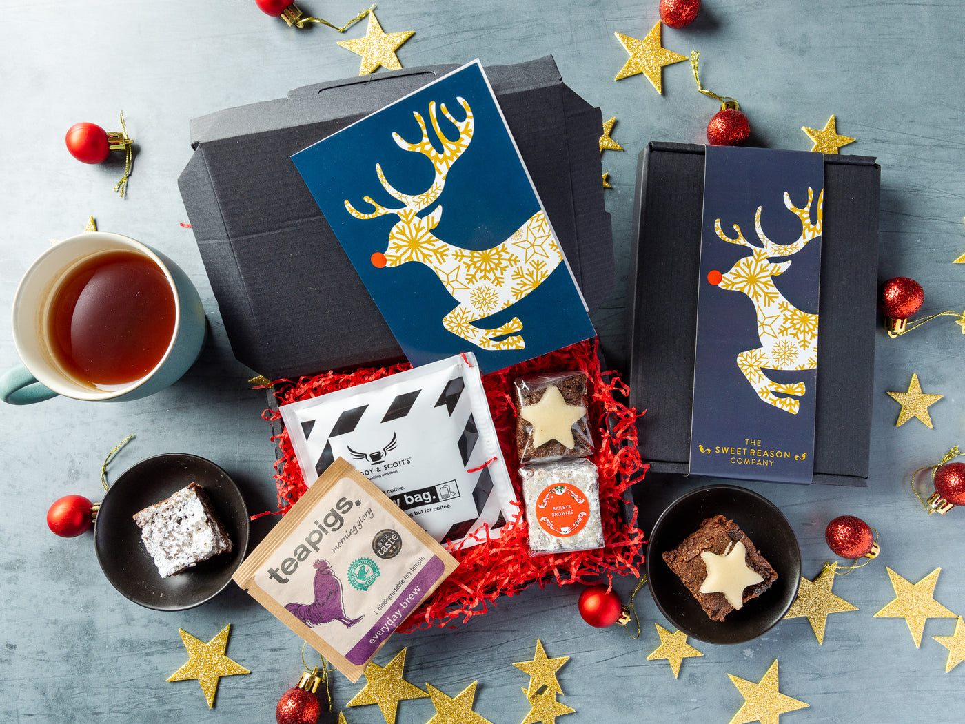Reindeer Festive Brownies, Coffee & Tea Letterbox Gift