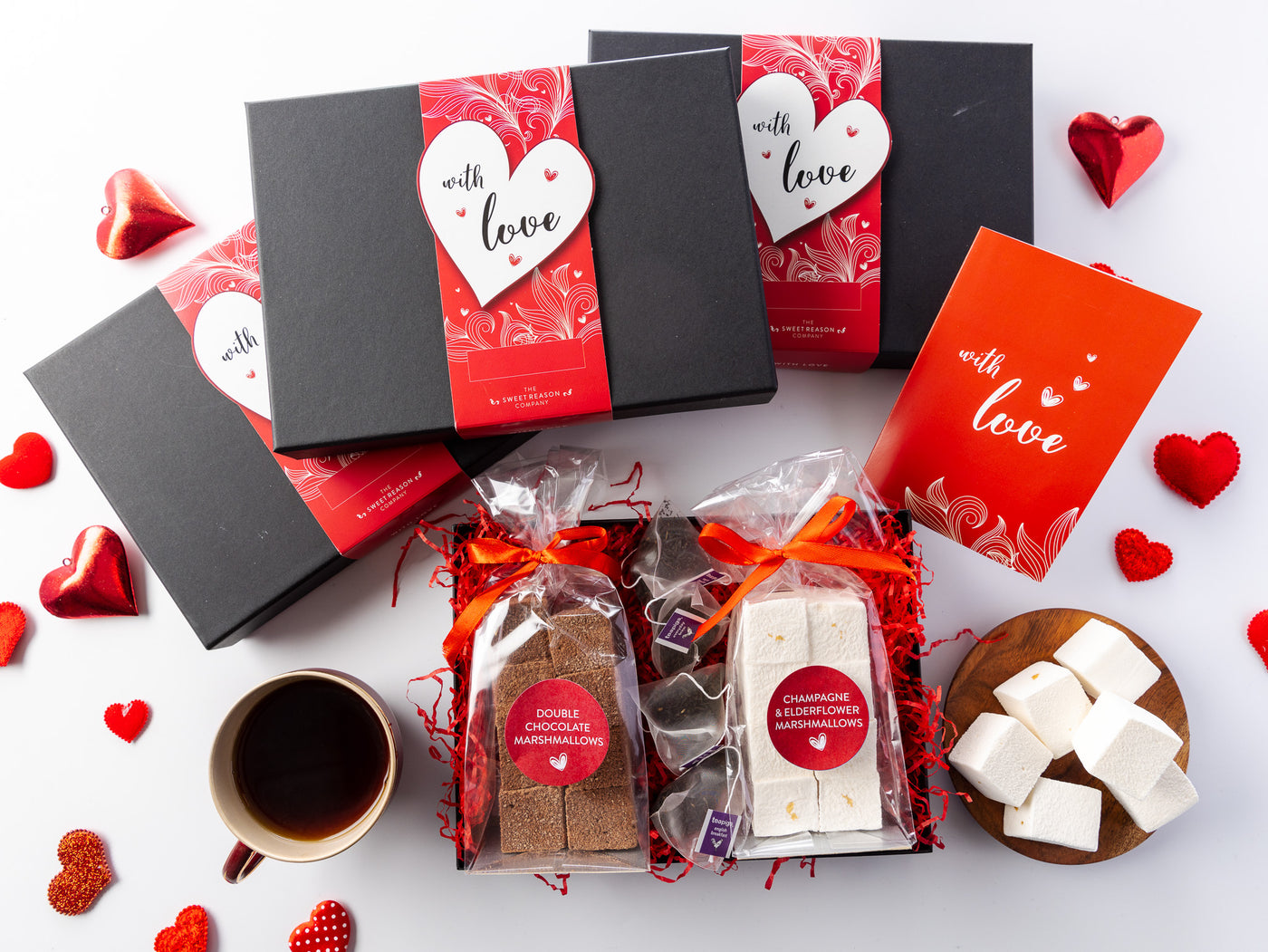 'With Love' Champagne and Elderflower and Double Chocolate Marshmallows Afternoon Tea for Four Gift