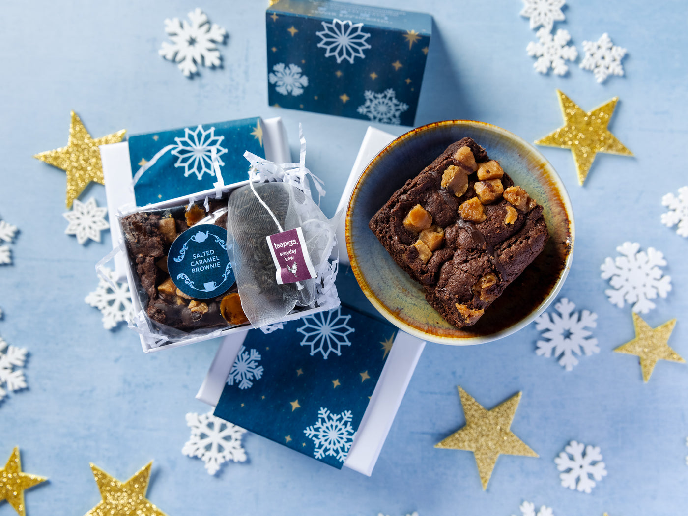 'Snowflakes' Mini Salted Caramel Brownie & Tea