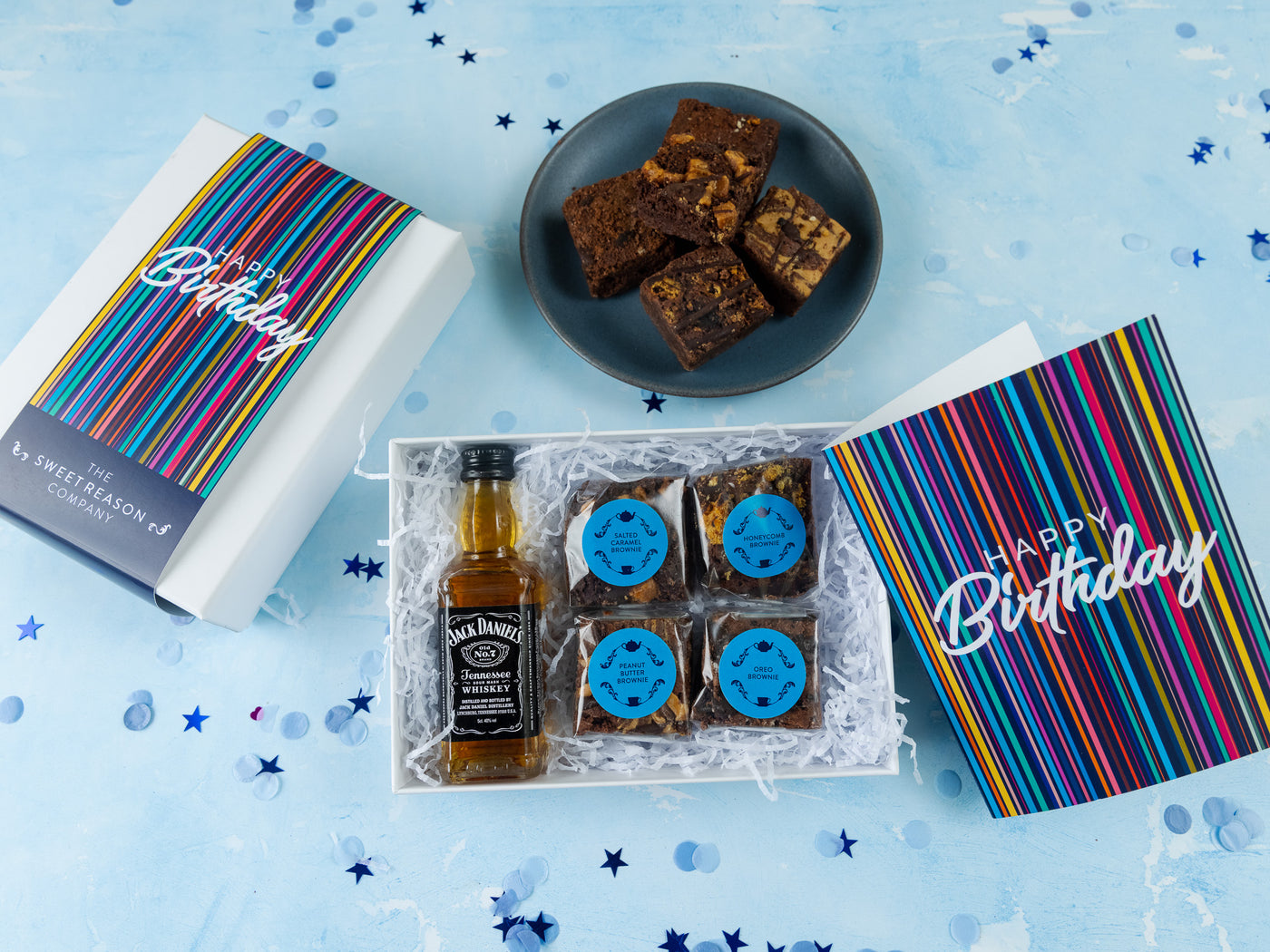 'Happy Birthday Stripes' Brownies & Mini Jack Daniels Gift
