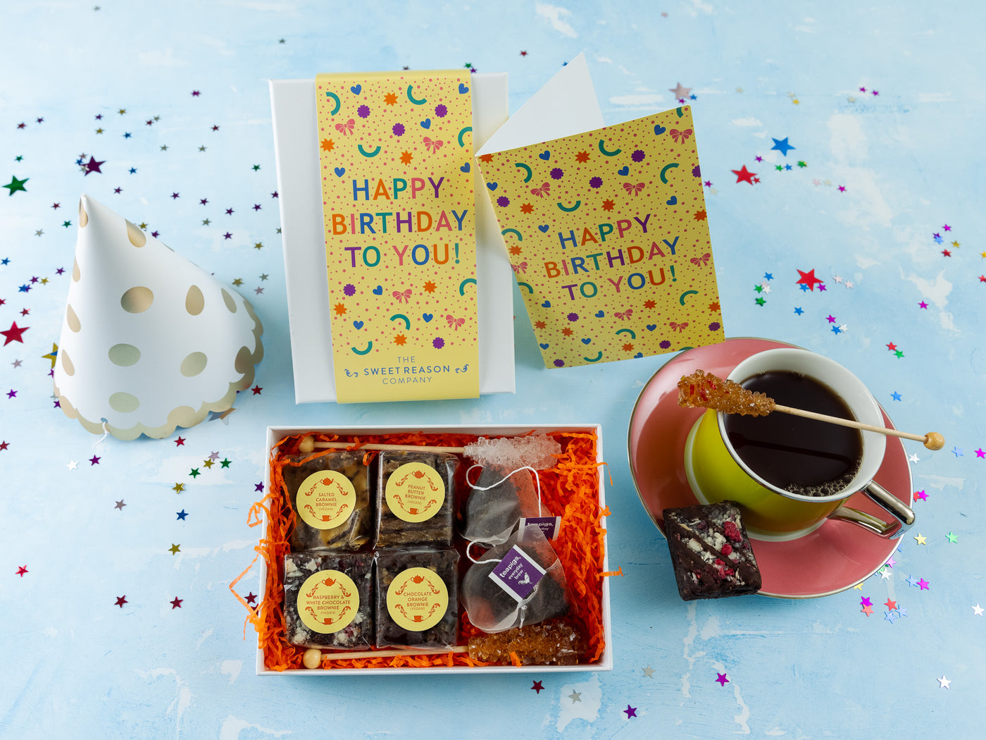 'Happy Birthday Confetti' Vegan Afternoon Tea for Two Gift